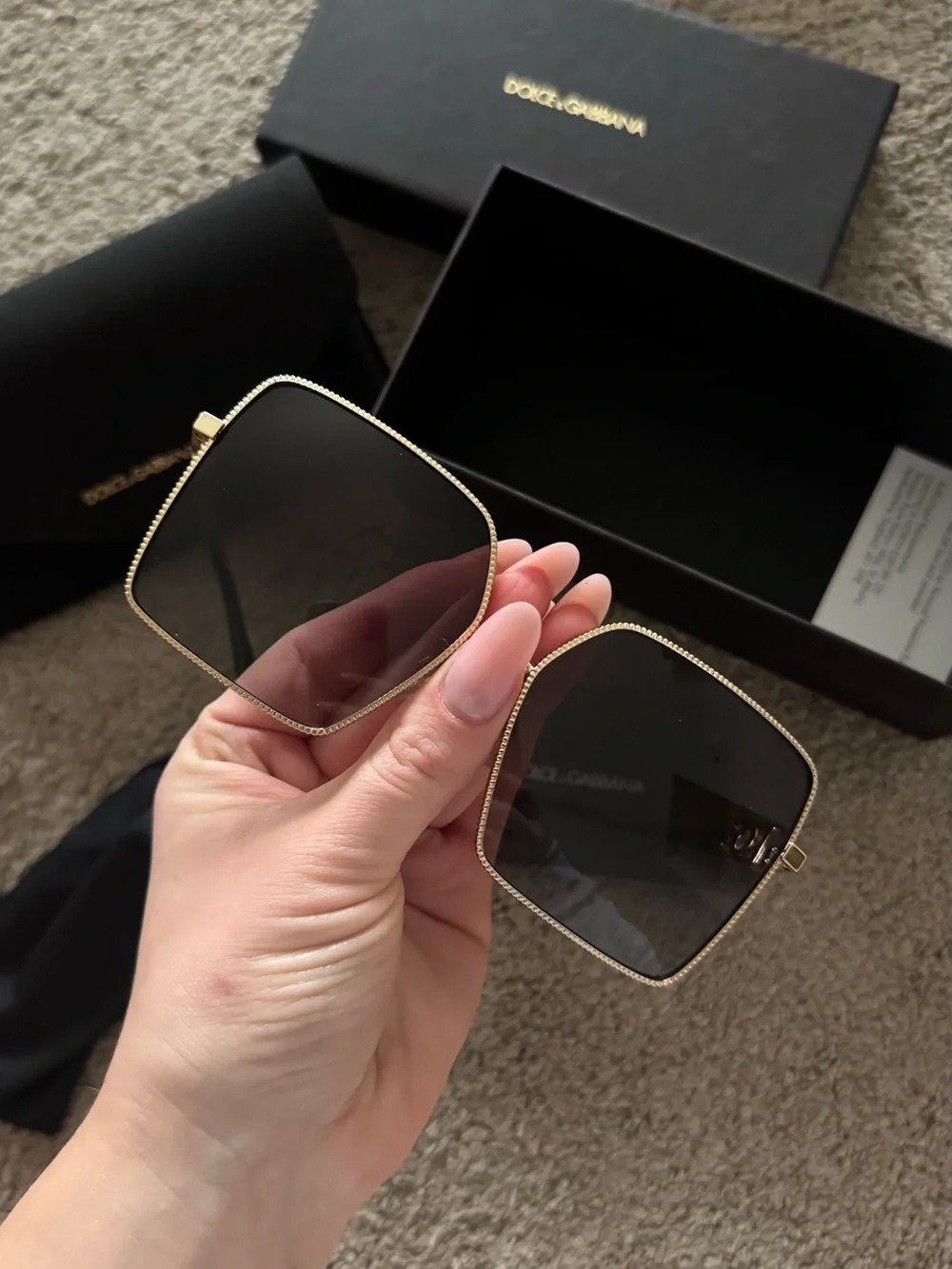 Dolce & Gabbana Gold Rim Square Sunglasses with Black Lenses